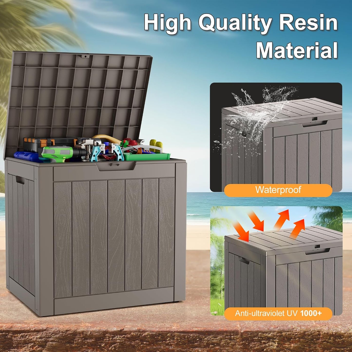KAMABOKO 31 Gallon Outdoor Storage Box, Resin Deck Boxes Indoor and outdoor, Waterproof Storage Box Lockable Lid for Garden Tools, Package Delivery, Pool Supplies, Patio Cushions, Black