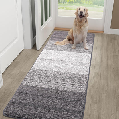 Kitinjoy Indoor Outdoor Door Mat, 32x20 Non-Slip Absorbent Dirt Trapper, Low-Profile Washable Inside Entrance Front Floor Mat, Sturdy Soft Entry Doormats for Entryway, Grey