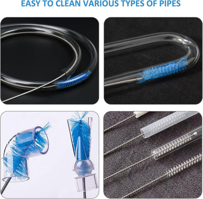 Flexible Drain Brush，75 Inch Long Straw Cleaner Brush and 3 Pcs of 8 inch Straw Brush，Nylon Cleaner Double Ended Elastic Hose Pipe(Blue)