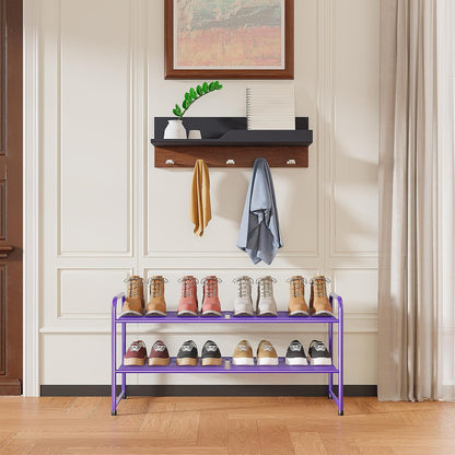 SUFAUY 2 Tier 33" Wide Shoe Rack, Closet Metal Wire, Stackable, Pink