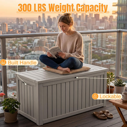 Outdoor Storage Box,38 Gallon Resin Deck Box,Waterproof & UV Resistant Lockable Package Delivery Bin,Toy Cabinet for Indoor & Outdoor