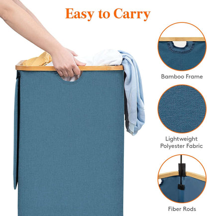 Lifewit 120L Laundry Basket with Lid, Clothes Hampers for Laundry with Bamboo Handles and 2 Removable Bag, Large Foldable Laundry Hamper for Bedroom, Bathroom, Dorm, Laundry Room, Beige