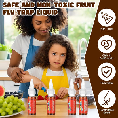 4 Pack Fruit Fly Trap Refill Liquid, 0.68 Ounces Per Bottle, Effective Fruit Fly Bait Refill, Suitable for Indoor Use, Kitchen Countertops, and Home Environments, Non-Toxic
