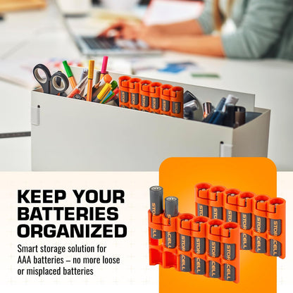 Storacell SLAAAORG by Powerpax SlimLine AAA Battery Caddy, Orange, Holds 6 Batteries, 1 Count (Pack of 1)