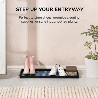 Anji Mountain Heavy Duty Waterproof Rubber Shoe Storage Mat Organizer/Boot Storage Tray Multi Use For Entryway with Coir, Tan and Khaki Insert , Fits 4 Pair (46.5" Wide)