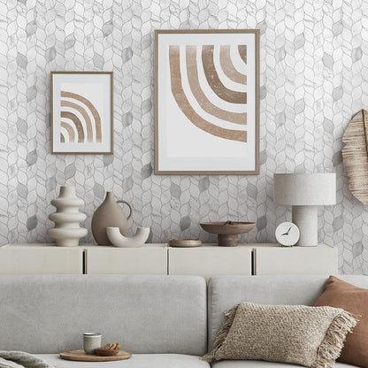 Tilingview 10-Sheet Peel and Stick Backsplash Tile for Kitchen, Self-Adhesive Mosaic Glossy Leaf Stick on Wall Tile with Gaps (Leaf Beige)