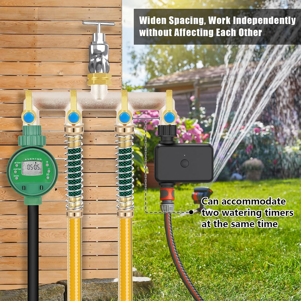 Upgraded Brass Garden Hose Splitter, 3/4" Hose Splitter 2 Way Heavy Duty with Extension Handles, Outdoor Faucet Splitter Water Spigot Splitter with Individual On/Off Valve