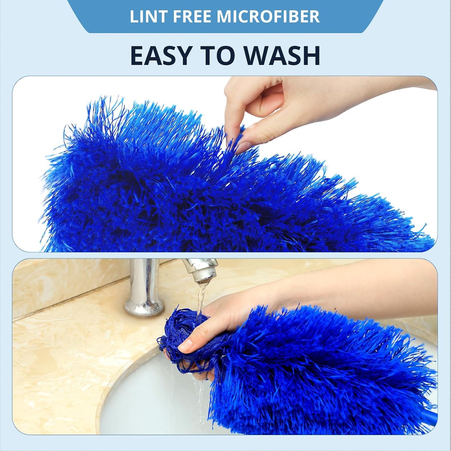 ZZ LAZYCOTTAGE Microfiber Feather Duster for High Reach, Lightweight Ceiling Fan Cleaner, 91.5" Telescopic Pole, Cobweb Duster with Extension Pole for Home & Car