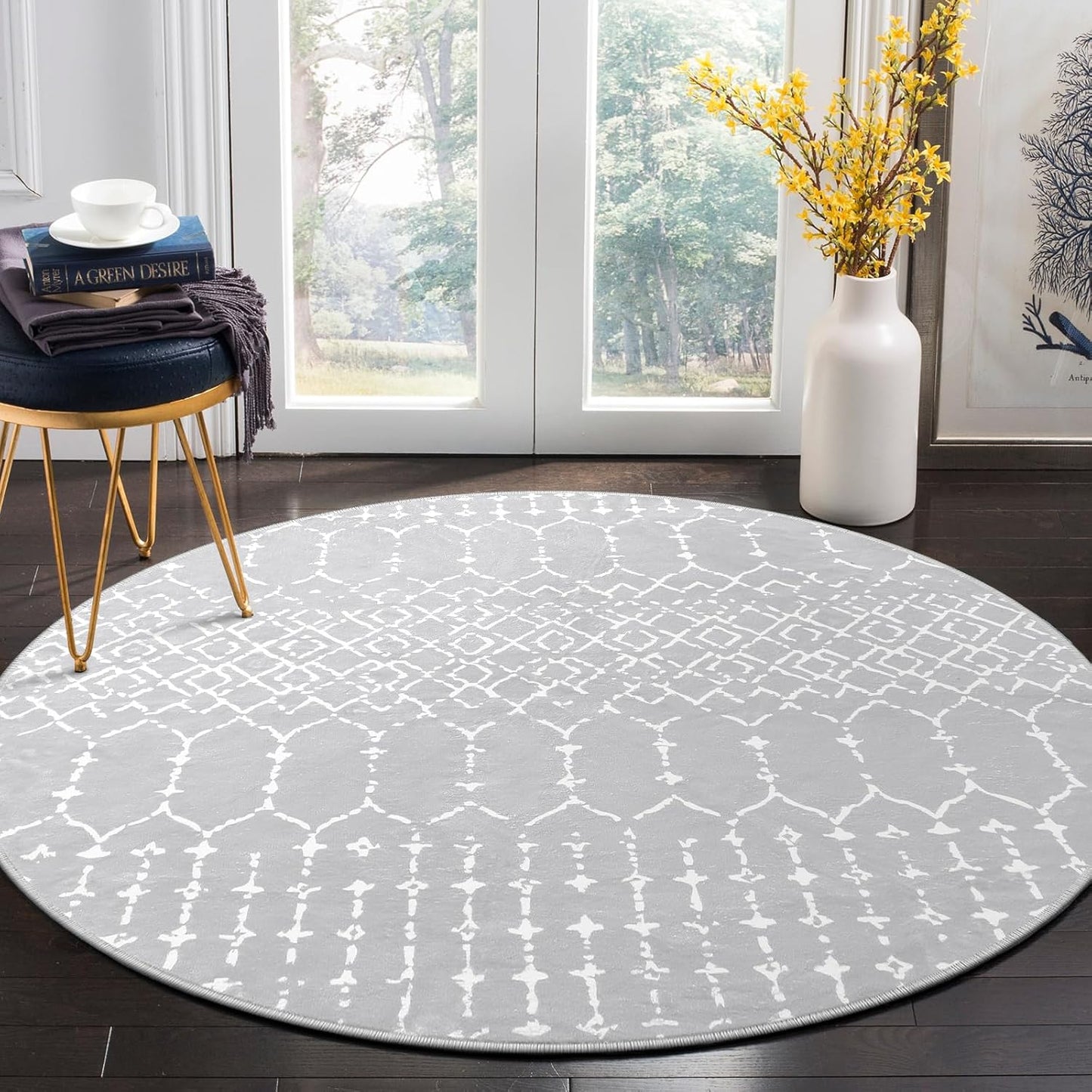 Lahome Moroccan Entry Rug 2x3, Non-Slip Washable Front Indoor Door Mat Rubber Backing Low-Profile Door Rugs, Small Geometric Print Distressed for Entryway Bathroom Kitchen, Black Hana