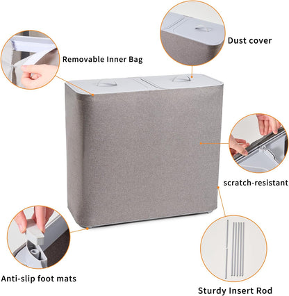 150L laundry hamper with lid, Large-sized Laundry Baskets, Portable 2 Dividers Dirty Clothes Basket with Handles, for Bedroom Laundry Room Closet Bathroom College, Grey
