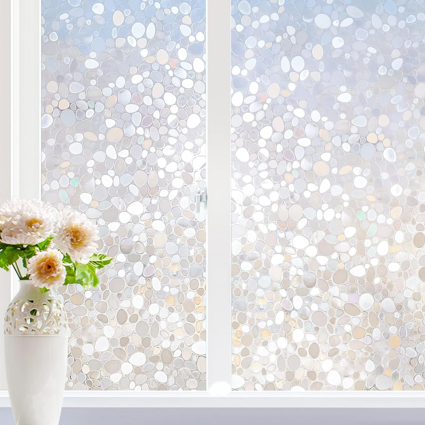 rabbitgoo Window Privacy Film, Frosted Glass Window Clings, Static Cling UV Heat Blocking Door Stickers for Home Bathroom, Removable Indoor Decal Coverings Day and Night, Pure, 17.5 x 78.7 Inches