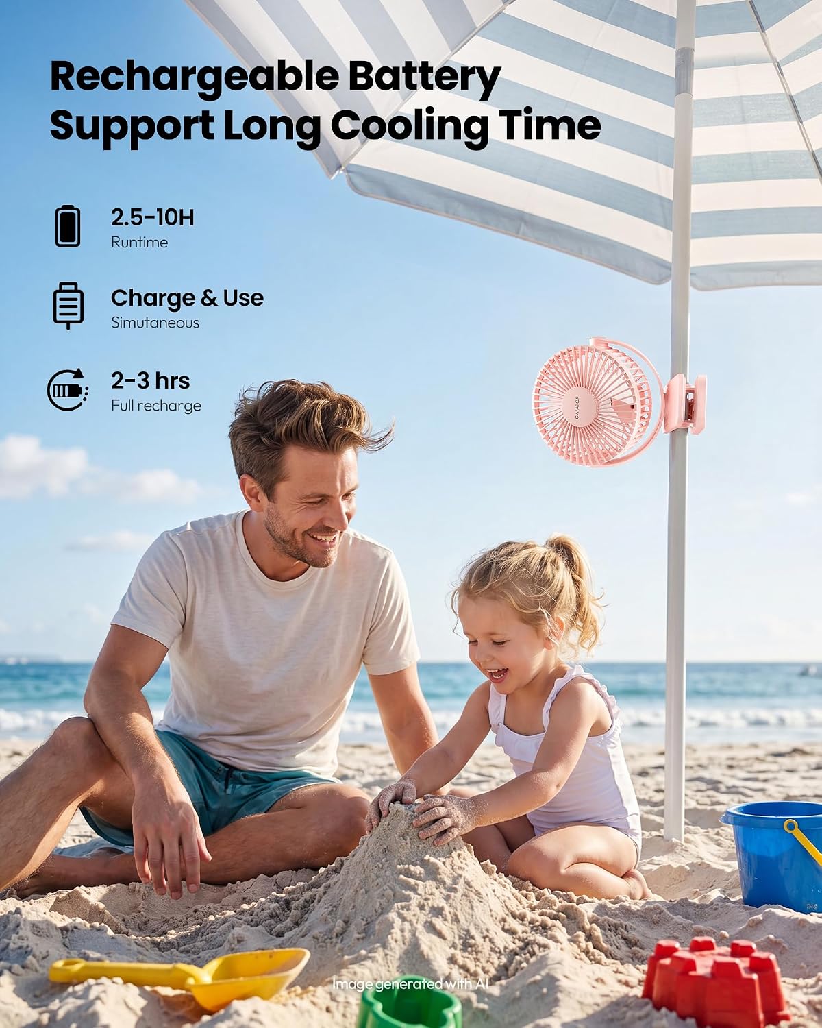 Gaiatop Portable Clip on Fan Battery Operated, Small Powerful 3 Speed Quiet 360° Rotate, USB Rechargeable Mini Personal Cooling Fan for Desk Table Home Office Stroller Camping Women Gifts Purple