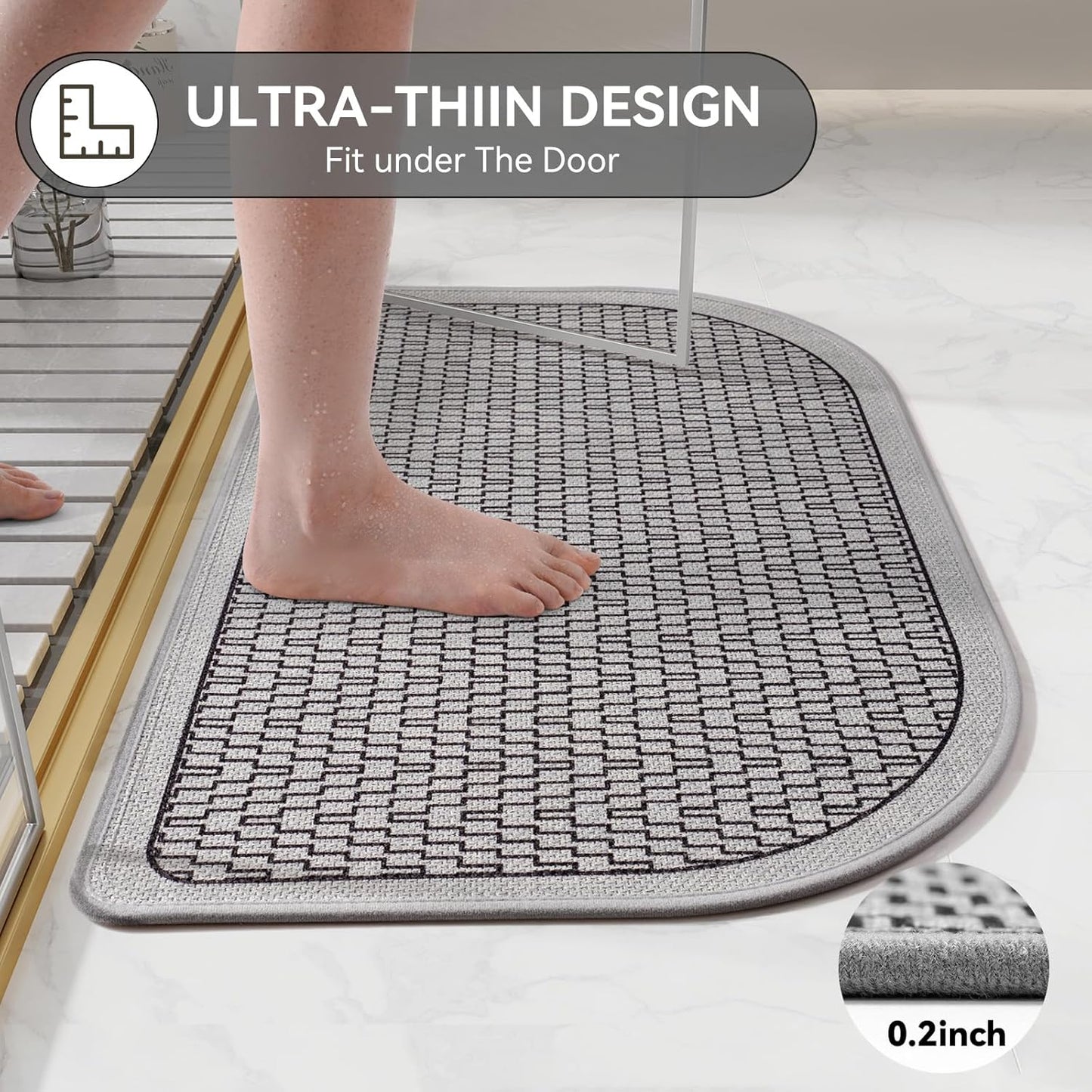 YDKGL Ultra Thin Bathroom Rugs Mat Quick Dry Absorbent Non Slip Bath Mat Bath Mats for Bathtub Mat Bathroom Carpet Fit Under Door Washable Floor Rubber Half Round Bath Rugs Grey 16x24