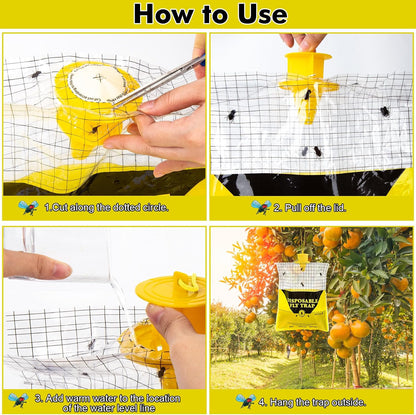 Outdoor Fly Traps for Patio, 4 Pack Pre-Baited Big Fly Bags Outdoor Disposable, Hanging Fly Catcher Hunter Stable Horse Ranch Control Repellent Killer for Barn, Farm