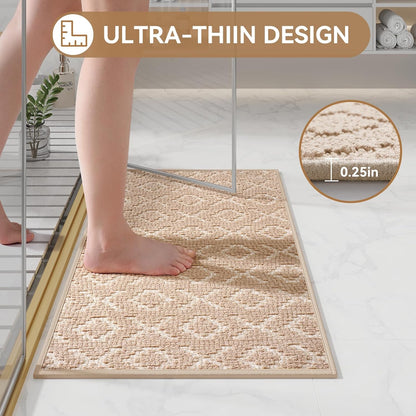 YDKGL Bathroom Rugs Non Slip, Super Absorbent Quick Dry Bath Mats for Bathroom, Foam Weave Texture Thin Bath Rugs Washable with Rubber Backing Fit Under Door Outside Shower,16" x 24“