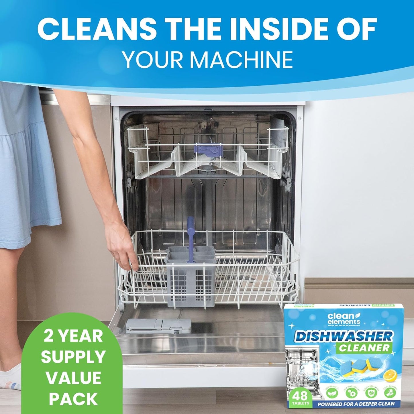 Dishwasher Cleaner Tablets & Deodorizer – 48 Pack (2 Year Supply) Deep Cleaning Descaler Pods, Removes Limescale, Hard Water, Calcium, Grease & Odor, Septic Safe Heavy Duty for Dish Washer