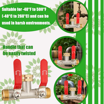 EJW Hose Splitter 2 Way, Garden Hose Splitters, 2 Way Faucet Splitter, Water Spigot Splitter, RV Brass Hose Splitter, Two way Hose Bib Splitter, Double Hose Connector, Hose Valve 3/4 Inch GHT Thread.