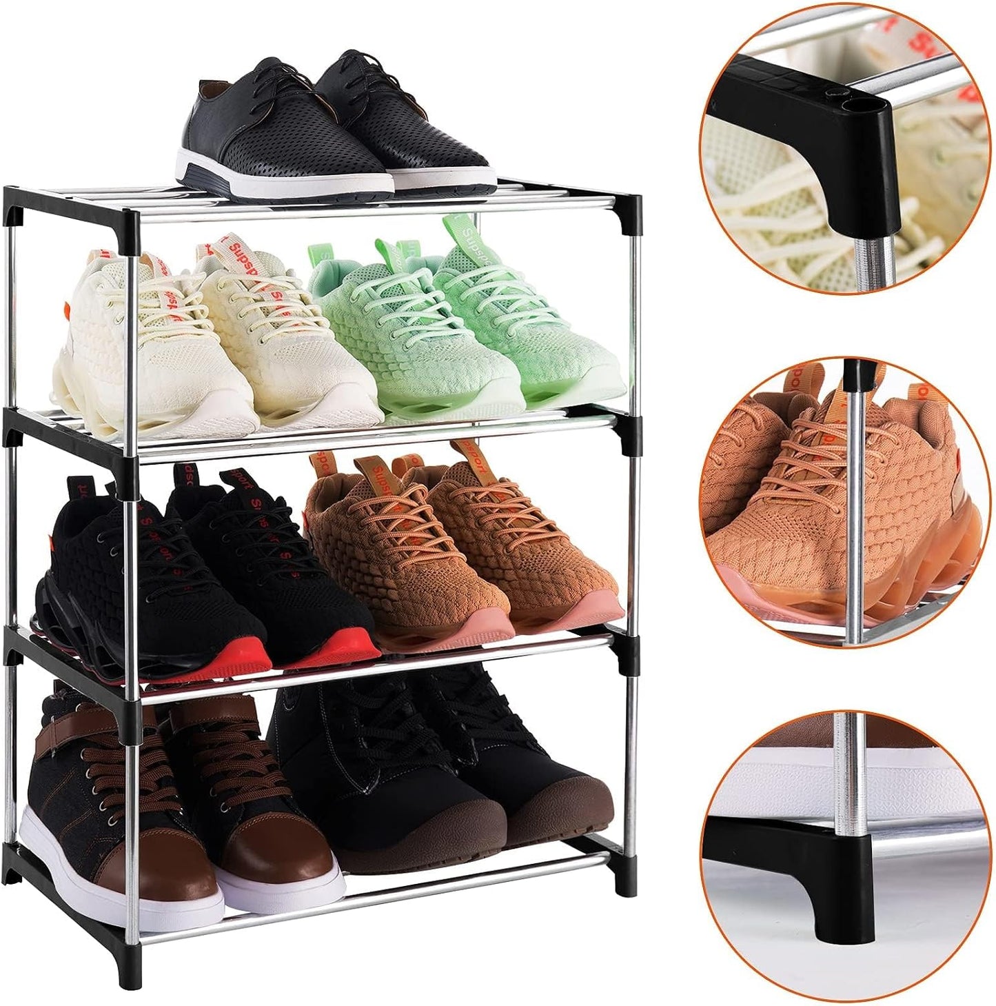 3-Tier Stackable Small Shoe Rack, Lightweight Shoe Shelf Storage Organizer for Entryway, Hallway and Closet(Black)