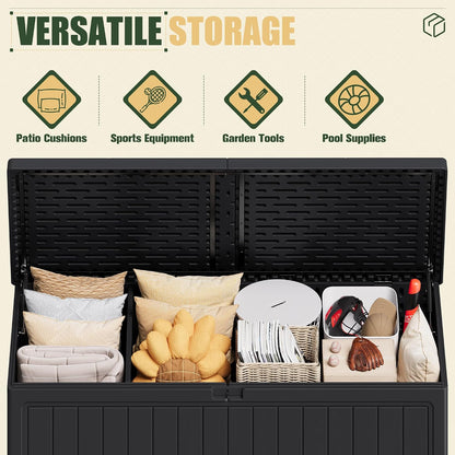 JUMMICO 31 Gallon Resin Deck Box Waterproof Indoor Outdoor Storage Boxes for Patio Furniture Cushions and Garden Tools (Brown)