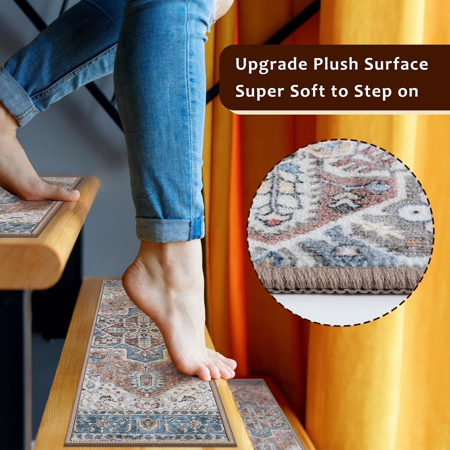 OJIA Stair Treads Non Slip for Wooden Steps Indoor 15PCS Carpet Stair Treads, Rubber Backing Stair Carpet Treads, Residue Free 8"x30" Staircase Step Treads Edging Stair Rugs for Kids & Pets, Gray