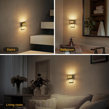 JandCase Motion Sensor Night Light, [2 Pack] Night Lights Plug into Wall, Dusk to Dawn & Motion Sensor, 3 Level Brightness Dimmable Plug in Night Light, 3000K Nightlight for Bedroom Bathroom Hallway