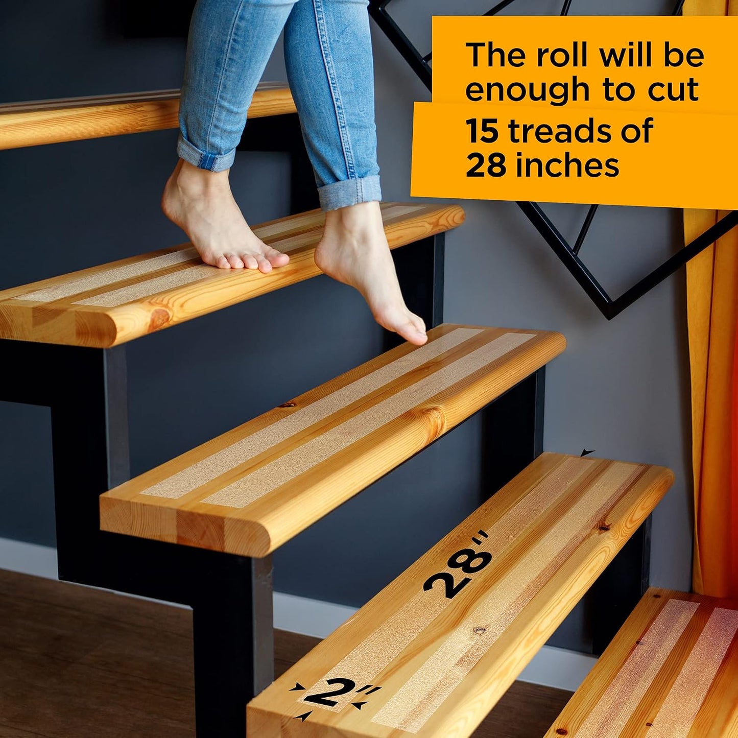 Grip Tape - Heavy Duty Anti Slip Tape for Stairs Outdoor/Indoor Waterproof 4Inch x 35Ft Safety Non Skid Roll for Stair Steps Ramp Traction Tread Staircases Grips Adhesive Non Slip Strips Walk Black