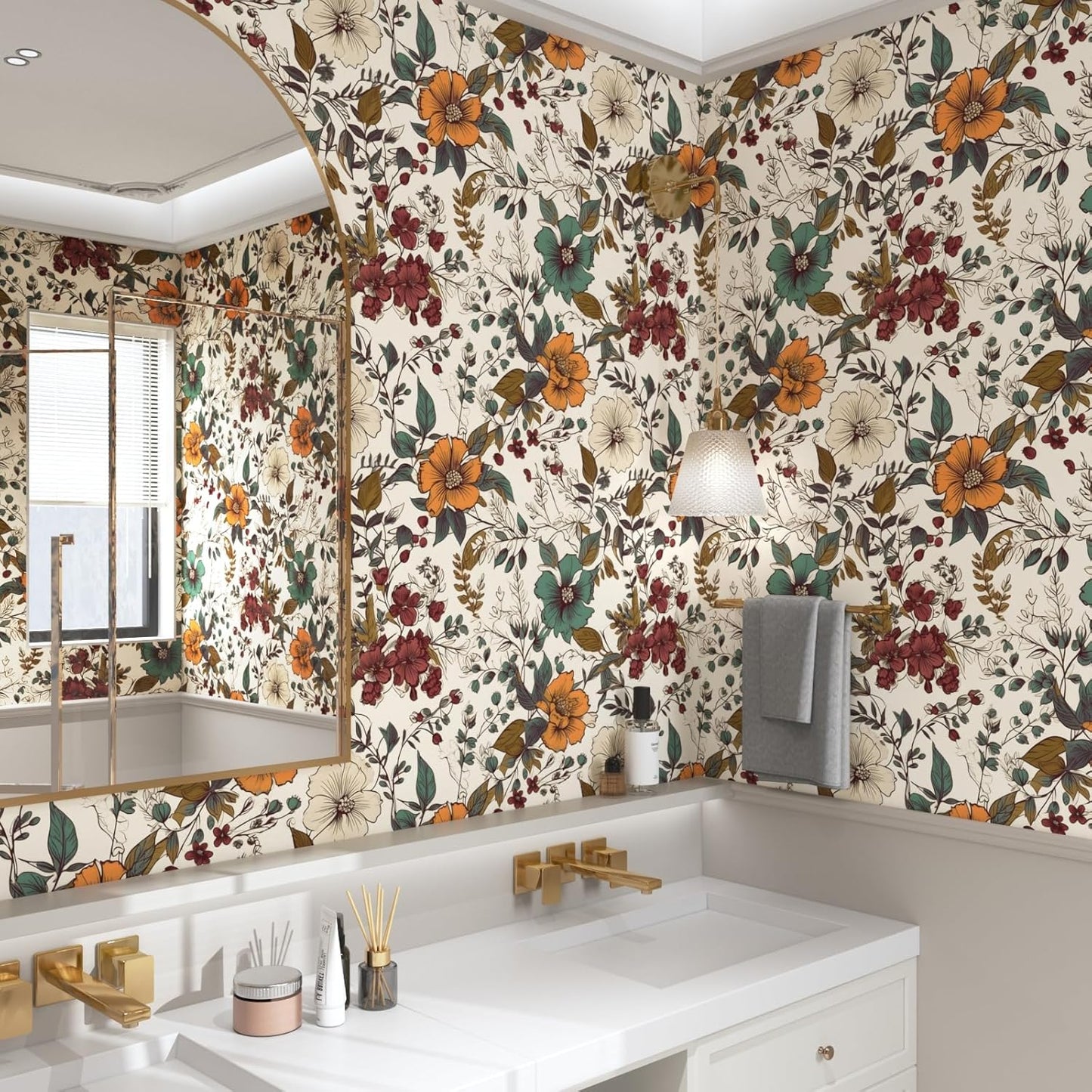 Danodoi Yellow Floral Wallpaper Peel and Stick Vinyl Wallpaper Stick and Peel Colorful Contact Paper for Cabinets Waterproof Self Adhesive Wall Paper for Kitchen Countertop Wall 17.5" x 118"