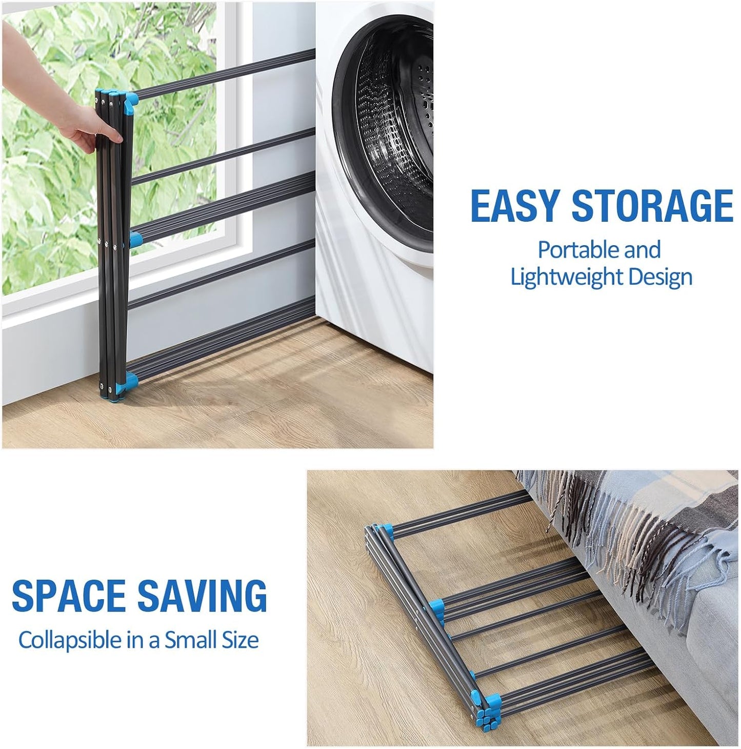 APEXCHASER Extra Large Clothes Drying Rack, Foldable & Extendable Laundry Rack with Adjustable Size (20.87"-35.43" L), Space-Saving, Rust-Resistant Frame for Indoor/Outdoor Use, White
