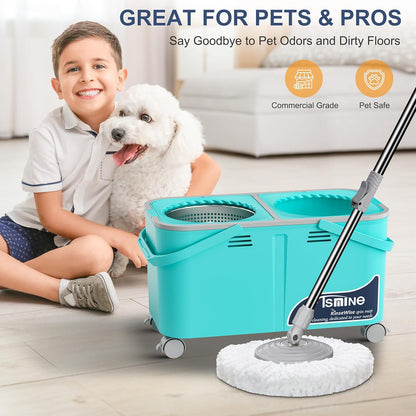 2026 Upgraded Easy-Use Spin Mop for Cleaner, Clean & Dirty Water Separation Mop Bucket for Pet & Family Homes,360° Swivel Wheels, Safe for Hardwood & Tile, Adjustable Handle,6 Reusable Mop Heads