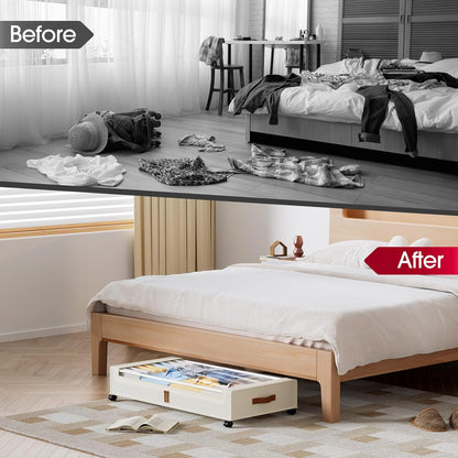 Yecaye Under Bed Storage with Wheels, 2 Pack Under Bed Storage Containers, 60L Underbed Shoe Storage with Clear Window & Label, Rolling Under Bed Metal Drawer for Clothes, Shoes, Books, Blankets