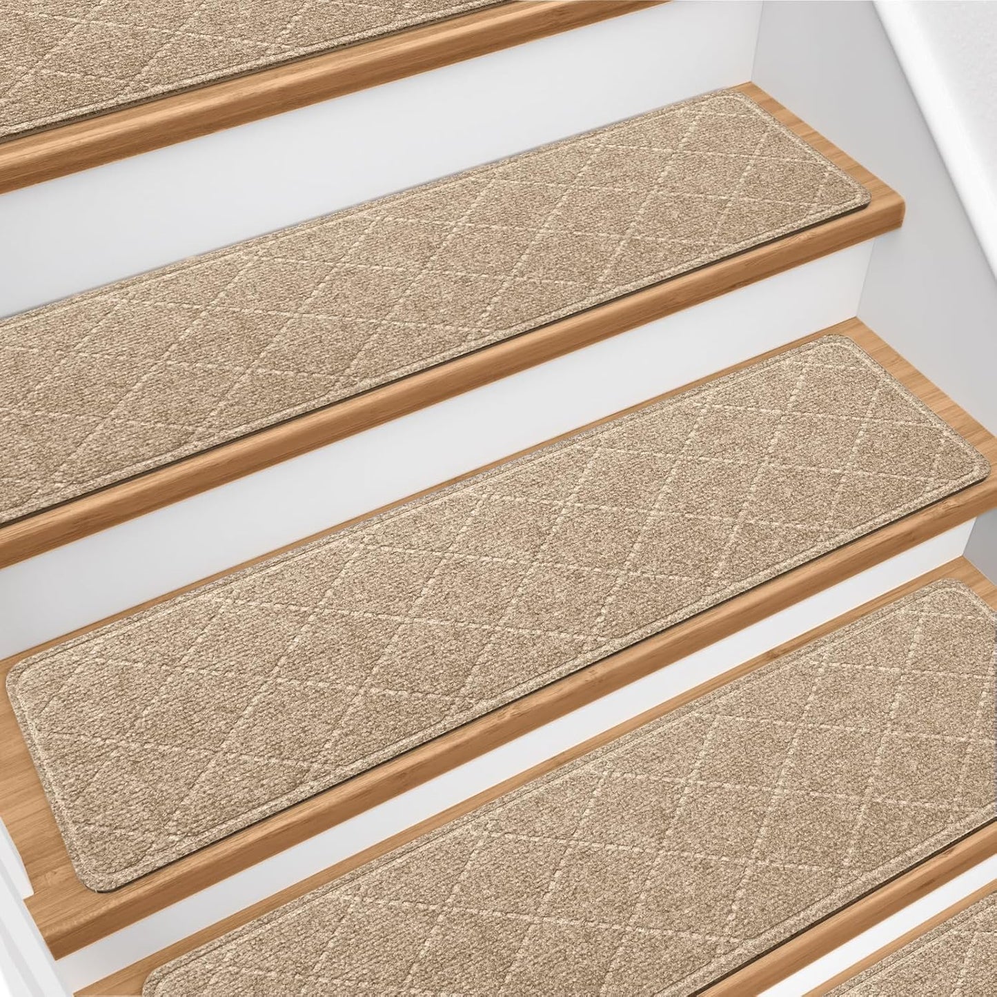 Stair Treads for Wooden Steps 15 PCS - 8’’ x 30’’, Non Slip Stair Runner, Machine Washable Stair Rugs Strips for Kids Pets and Elderly, Indoor Carpet for Stairs (Grey)