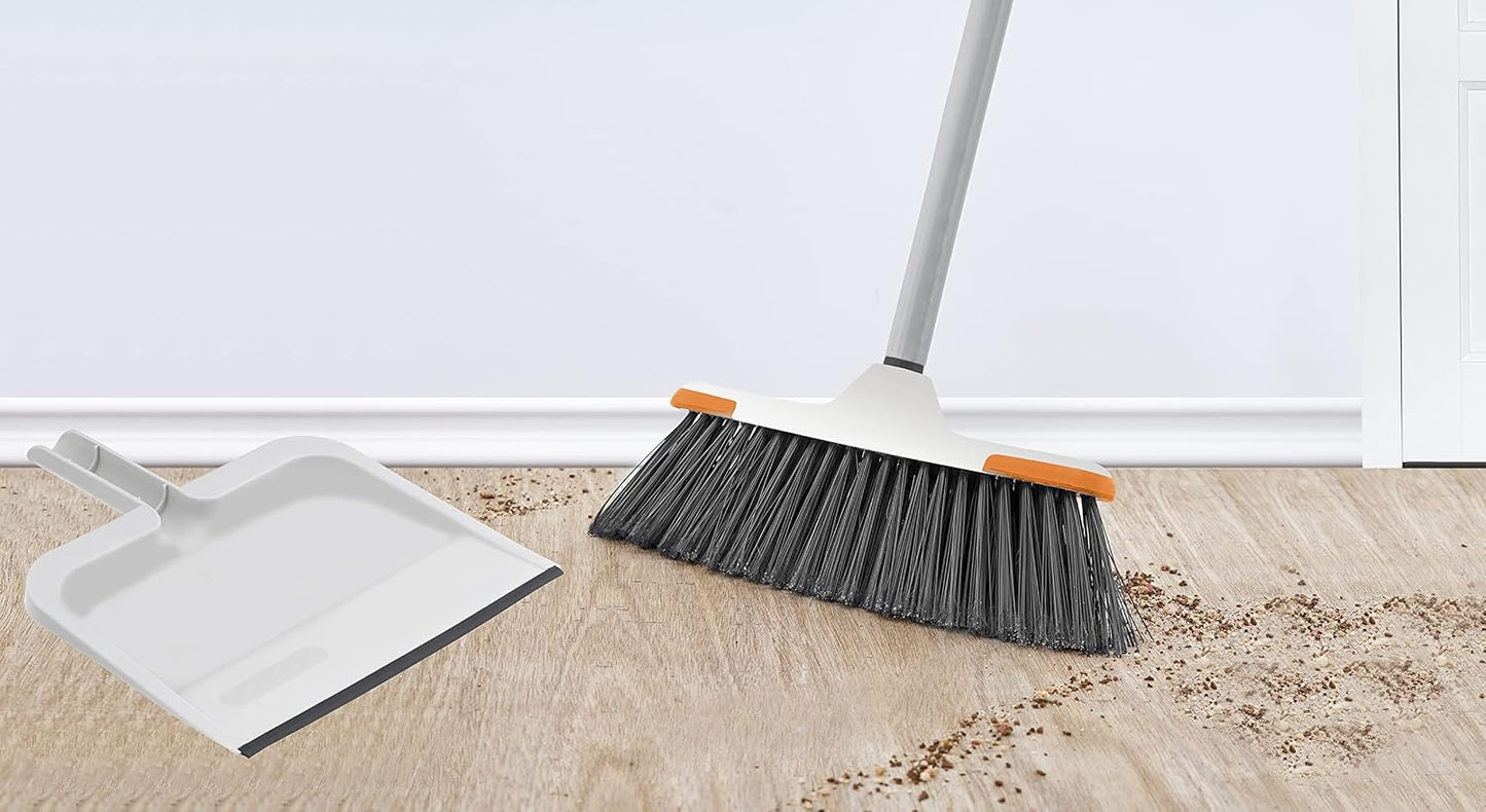 Superio Grey Broom, Heavy-Duty Indoor & Outdoor Broom with 48-Inch Handle, Multi-Surface Floor Cleaning for Home, Kitchen, Garage & Office