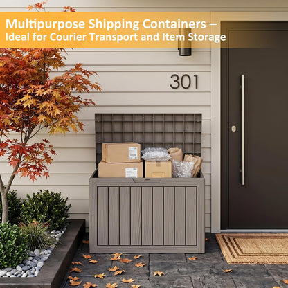 Package Delivery Box, Lockable Resin Outdoor Package, Waterproof Deck Box for Porches, Patios, Indoor & Outdoor Use (70 Gallon, Grey)