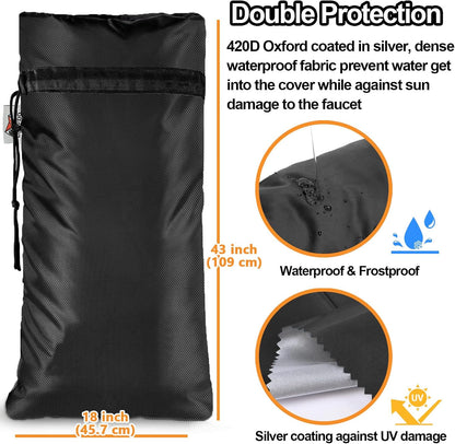 XXL Outdoor Faucet Covers for Winter, 3M Thinsulate Insulation Faucet Freeze Protector, 25”H x 13”W for Garden Lawn Faucets & Yard Hydrant, Waterproof Insulated Spigot Cover Faucet Sock – Black