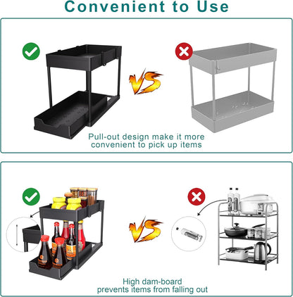 Under Sink Organizer -2 PACK|Pull Out Bathroom Organizer|2 Tier Slide Out Bathroom/Kitchen Organiers and Storage. (2 PACK Normal)