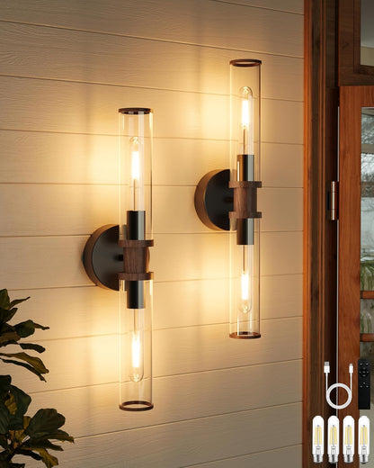 Wireless Wall Sconces with Remote Control, Battery Operated Wall Sconce Set of 2 with Timer, Gold Rechargeable Dimmable Glass Wall Lights for Living Room Bedroom Hallway Entryway 3000K, 20.5 Inch