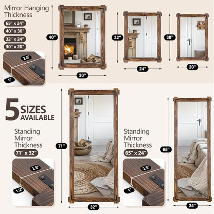 65x24 Inch Full Length Mirror, Pine Frame Full Body Standing Mirror with Metal Decorative, Black