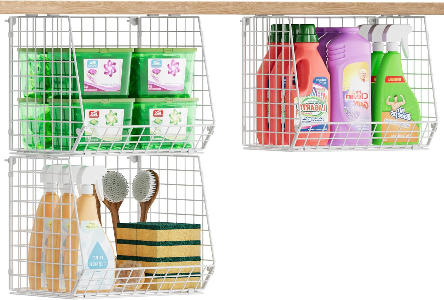 4-Tier Hanging Laundry Room Organizer: Foldable Wire Shelf Basket with 2 Large Hooks 1.65" & 360°Rotating Hooks – Space-Saving Laundry Storage Basket, for Wardrobe Closet Storage, White Patent