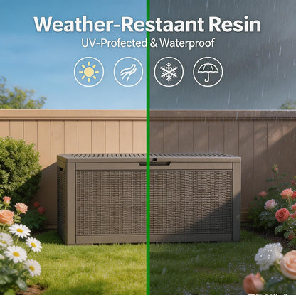 LAUSAINT HOME 320 Gallon Resin Deck Box, Package Delivery Box with Lockable Lid, Waterproof Outdoor Storage Box For Garden Tools, Patio Cushions(320 Gallon,Black)