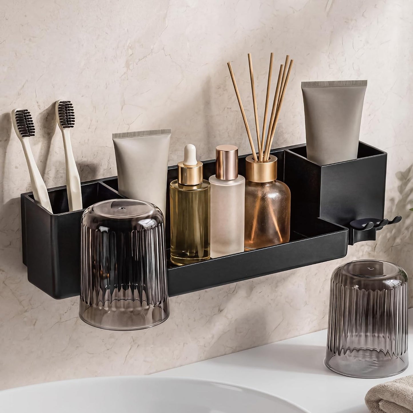 Tooth Brush Holder for Bathroom,Toothbrush Holders Wall Mounted,No Drilling Waterproof Electric Toothbrush Storage Rack, Toothbrush Organizer,Black