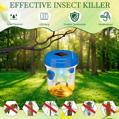 Wasp Trap Solar Powered Bee Trap Reusable Fly Traps Outdoor Hanging Wasp Killer with UV LED Light Flying Insects Bee Killer for Indoor Outside Patio Garden Home (6, Yellow)