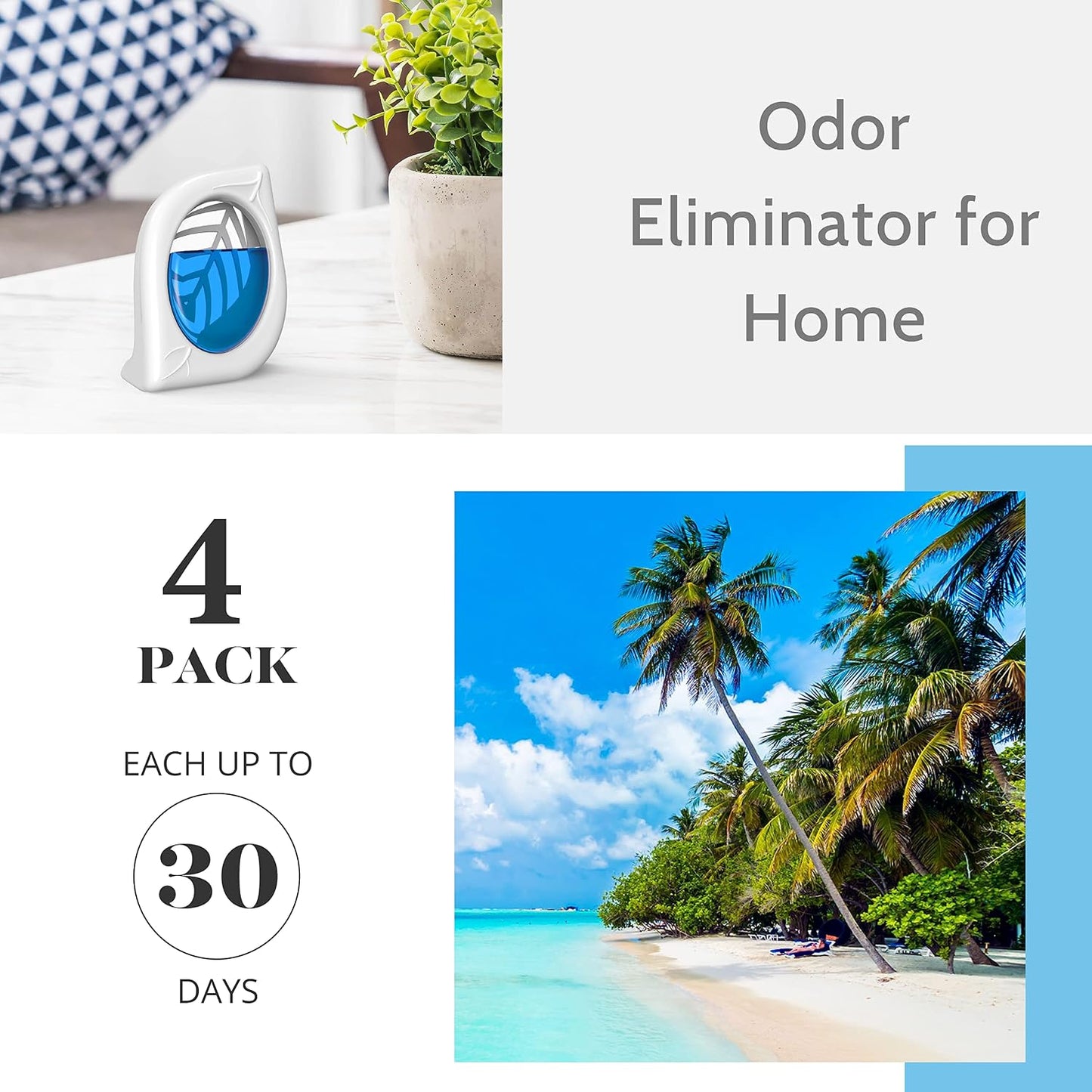 Air Freshener for Home, 4 Pack, Eucalyptus & Mint, Odor Eliminator for Small Area Closets Bathroom Pets Strong Odor, Up to 120 Days