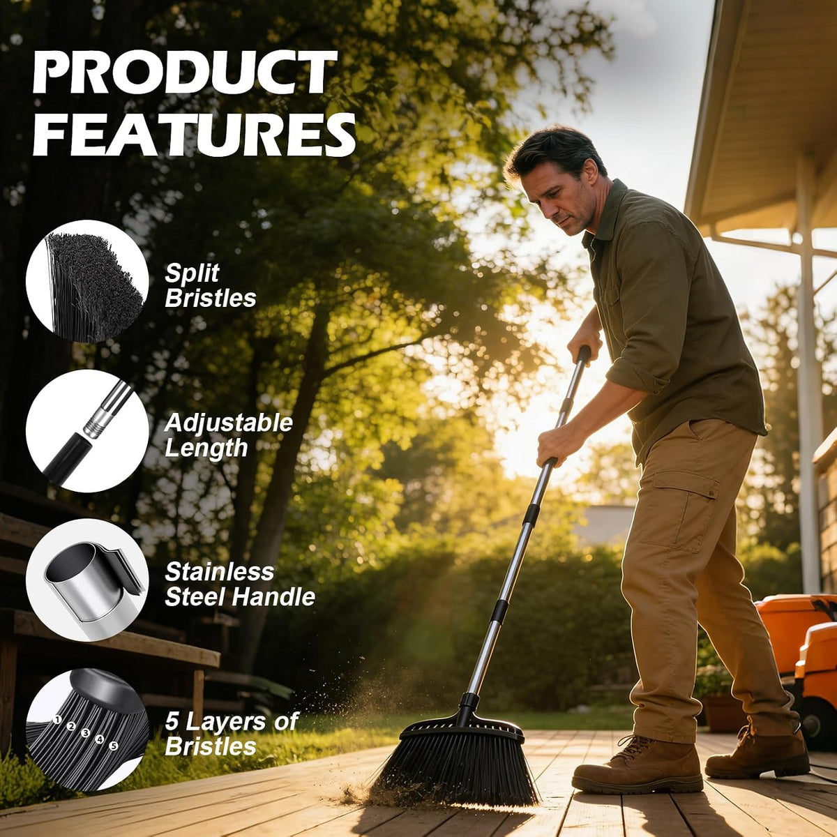 Outdoor Broom,Masthome Heavy Duty Broom,56" Brooms for Sweeping Outdoor,Angle Commercial Brooms with Hard Bristles, for Kitchen Home Office Garage Courtyard Lobby Lawn Concrete