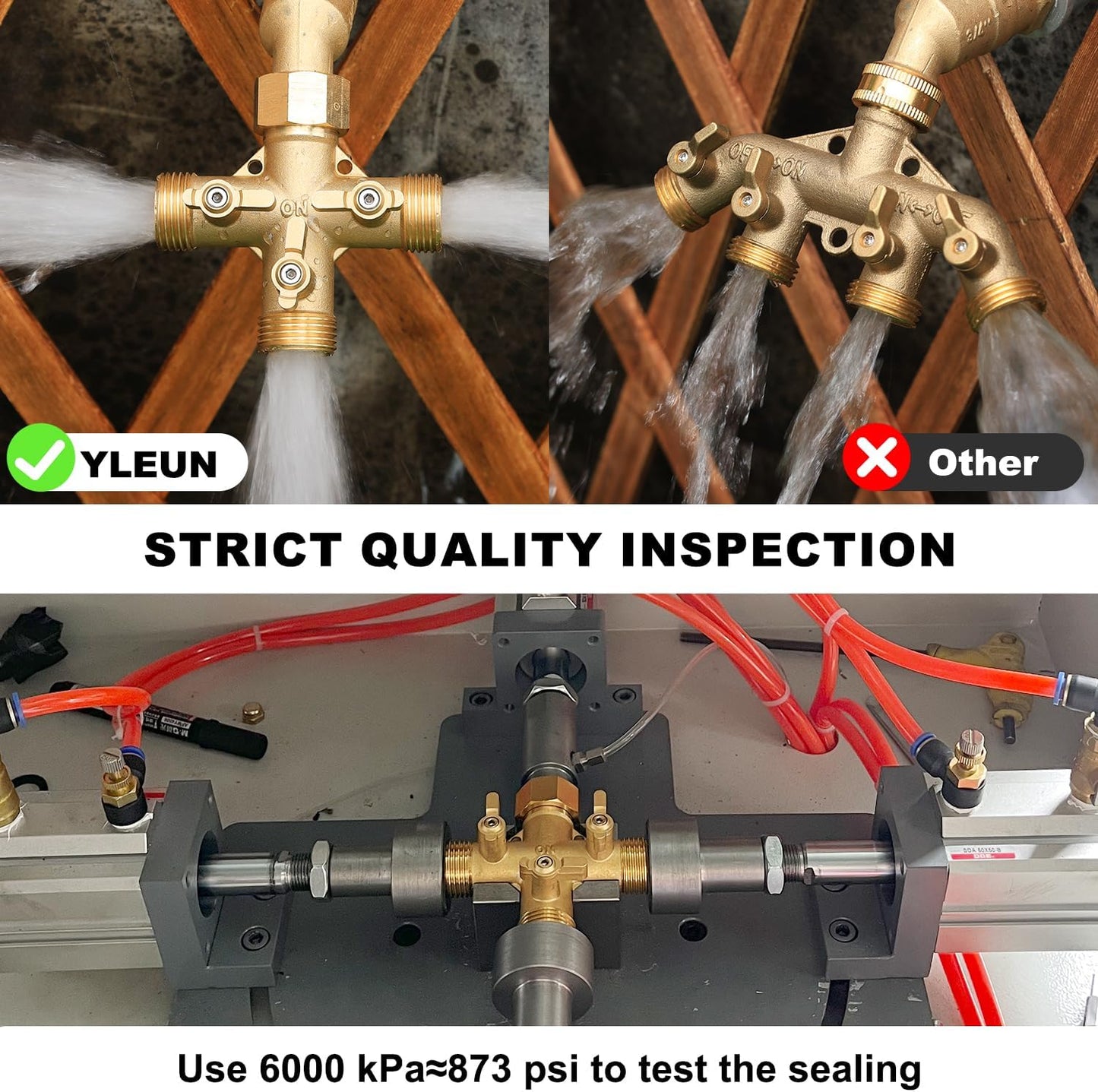 Garden Hose Splitter High Flow Splitter No Restricted-Flow Connector Heavy Duty Brass Hose Splitter with Shut Off Valves 3 way Hose Bib Adapter (Cross 3 way)