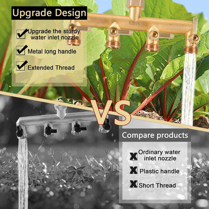EBH Brass Garden Hose Splitter, 3 Way High Flow Outdoor Faucet Splitter,Full Flow 3-Way Brass Heavy Duty Hose Splitter With 3 Long Metal Handle and Individual On/Off Valve。