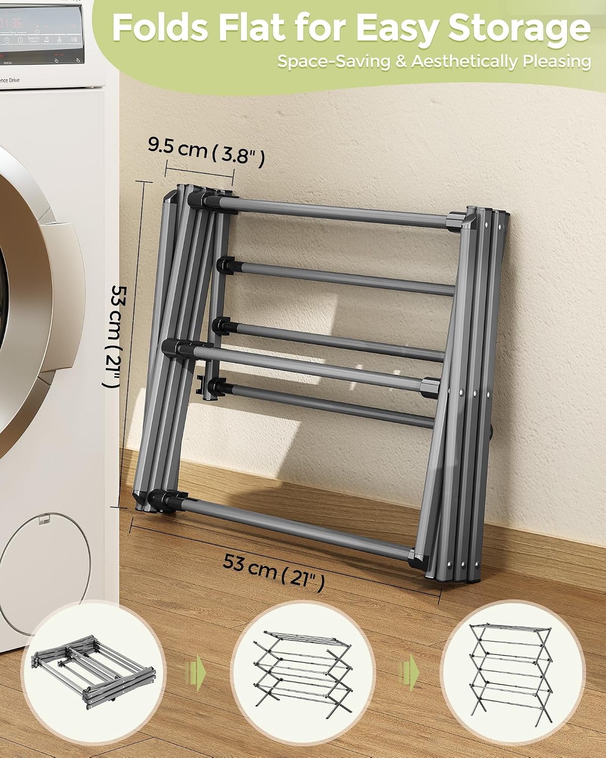 APEXCHASER Drying Rack Clothing - 3 Tier Metal Clothes Drying Rack Collapsible, Laundry Drying Rack Expandable, Small Clothe Airer for Baby Clothes Towel Bib Sock Indoor Outdoor Use(White)