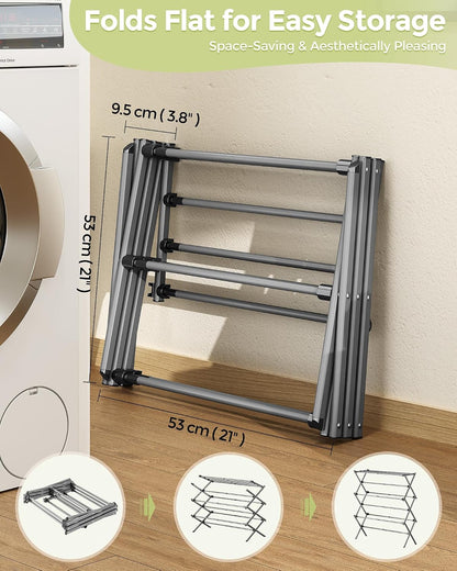 APEXCHASER Drying Rack Clothing - 3 Tier Metal Clothes Drying Rack Collapsible, Laundry Drying Rack Expandable, Small Clothe Airer for Baby Clothes Towel Bib Sock Indoor Outdoor Use(White)