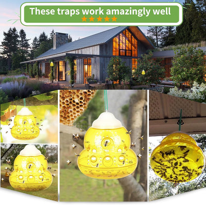 Wasp Trap Outdoor Hanging, Bee Traps Catcher, Effective Outdoor Wasp Killer Insect Catcher, New Upgrade Non-Toxic Reusable Hornet Yellow Jacket Trap for Outdoor Use - Yellow, 2 Pack