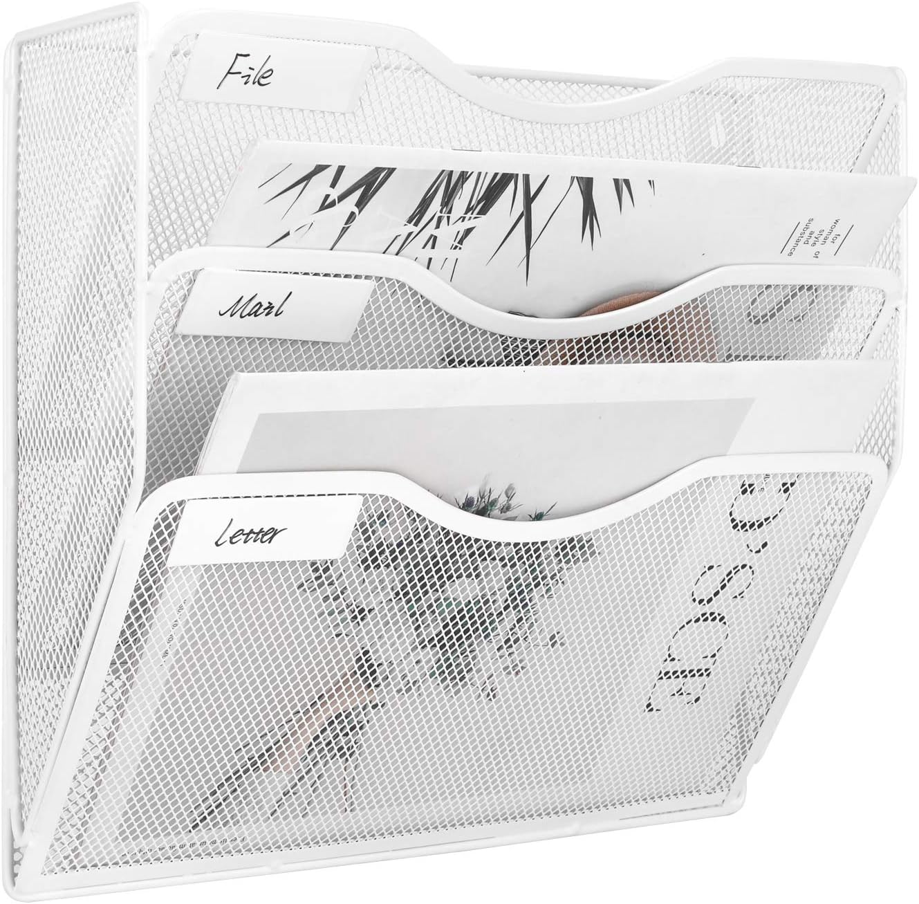 EasyPAG 5 Pocket Mesh Wall File Organizer with Key Hooks, Hanging Paper Folder Holder with Classify Label, Vertical Wall Mount Mail Organizer for Office Home Classroom, Black