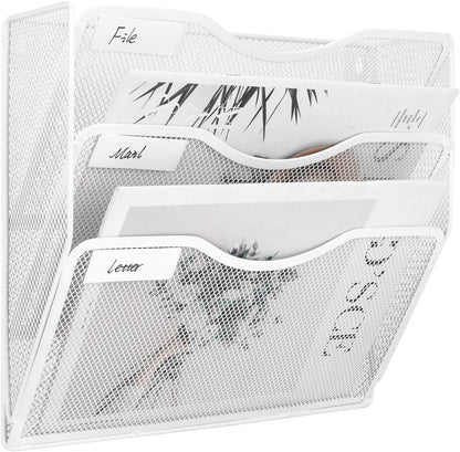 EasyPAG 5 Pocket Mesh Wall File Organizer with Key Hooks, Hanging Paper Folder Holder with Classify Label, Vertical Wall Mount Mail Organizer for Office Home Classroom, Black